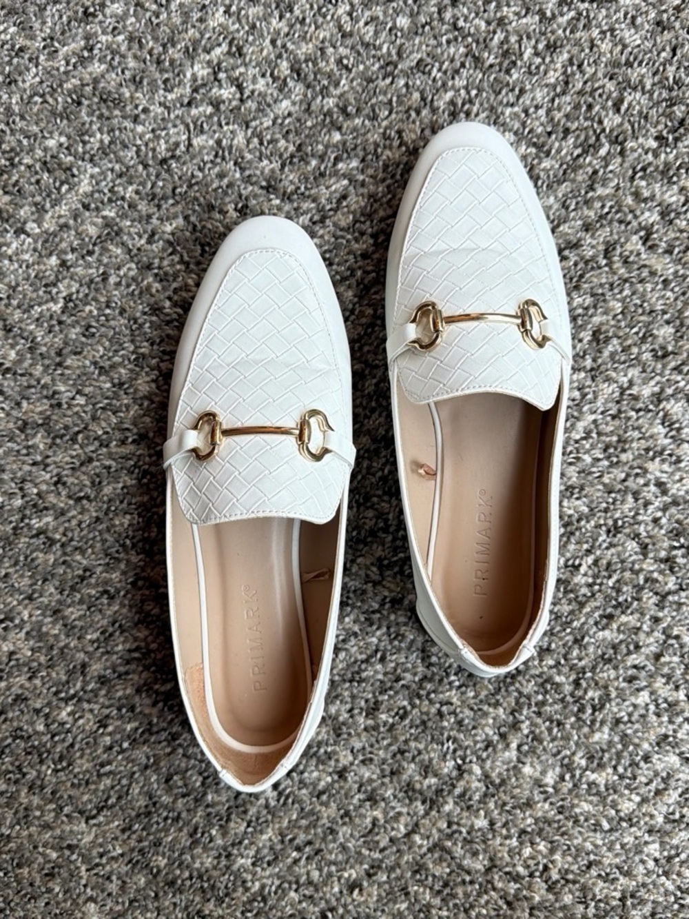 Primark White Loafers with Gold Horsebit Detail